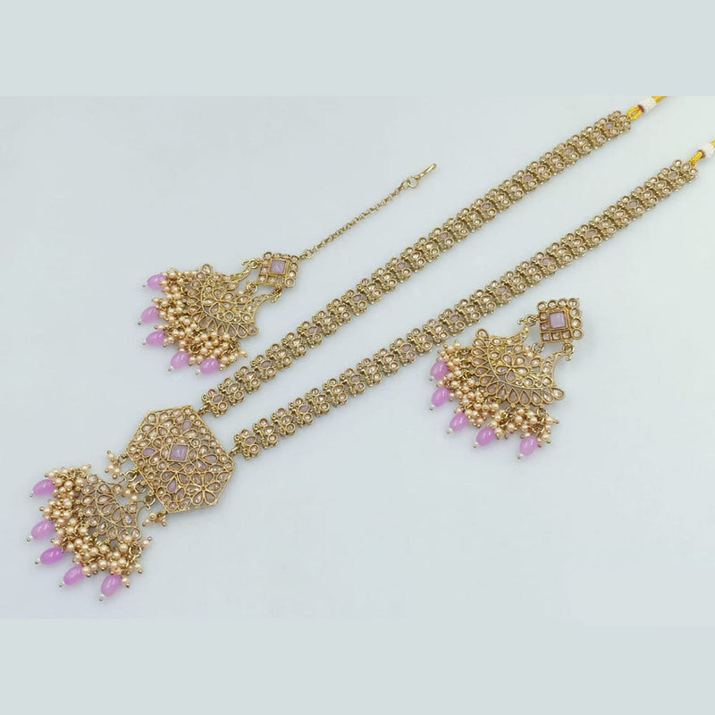 Rani Sati Jewels Gold Plated Crystal and Pearl Long Necklace Set