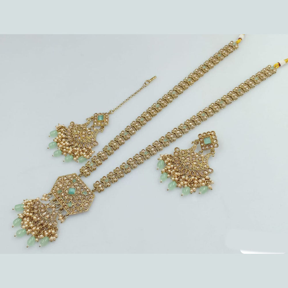 Rani Sati Jewels Gold Plated Crystal and Pearl Long Necklace Set