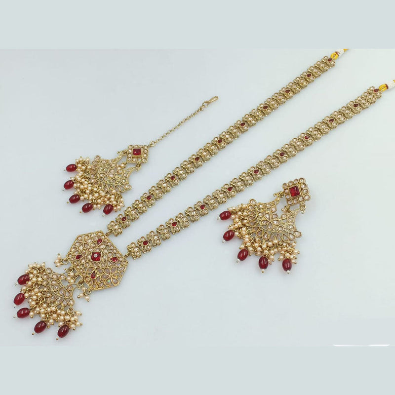 Rani Sati Jewels Gold Plated Crystal and Pearl Long Necklace Set