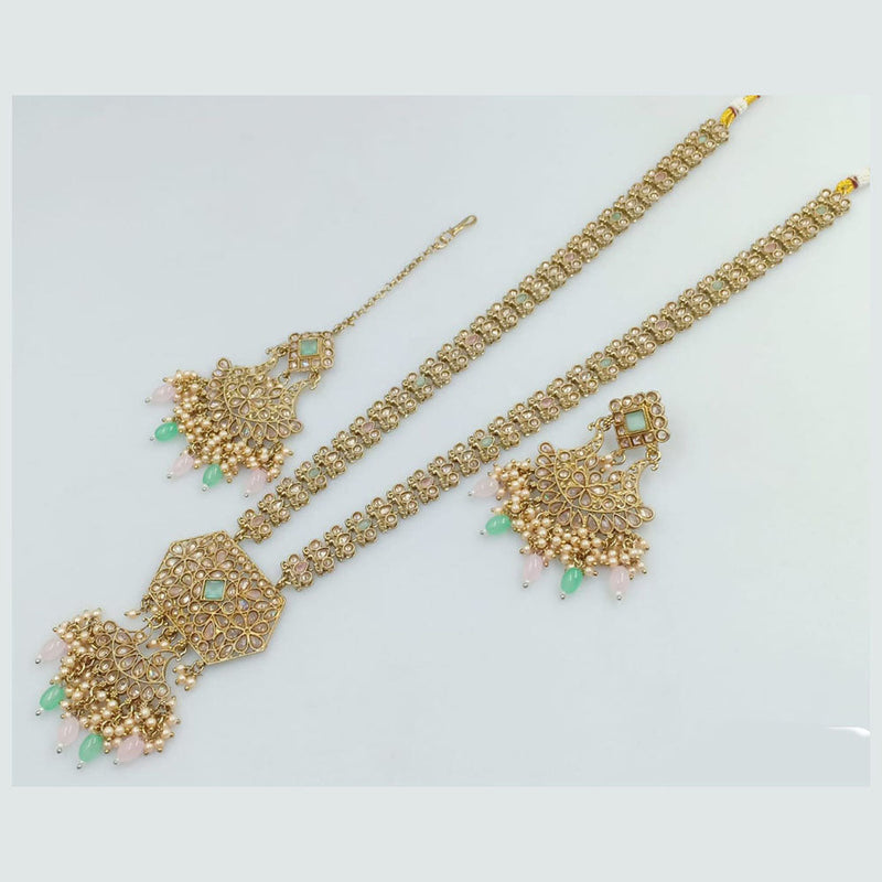 Rani Sati Jewels Gold Plated Crystal and Pearl Long Necklace Set