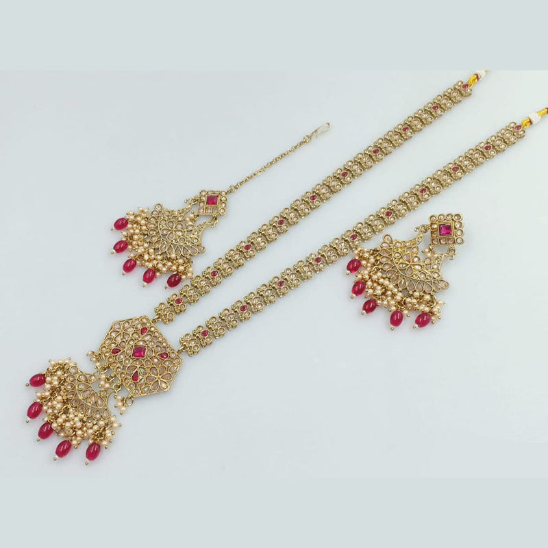 Rani Sati Jewels Gold Plated Crystal and Pearl Long Necklace Set