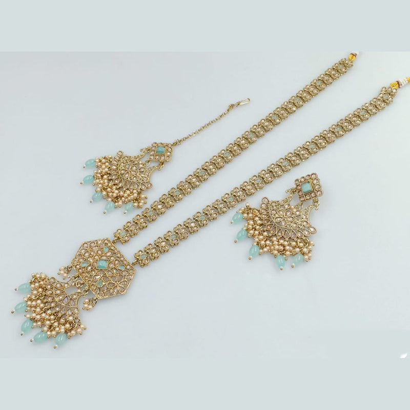 Rani Sati Jewels Gold Plated Crystal and Pearl Long Necklace Set