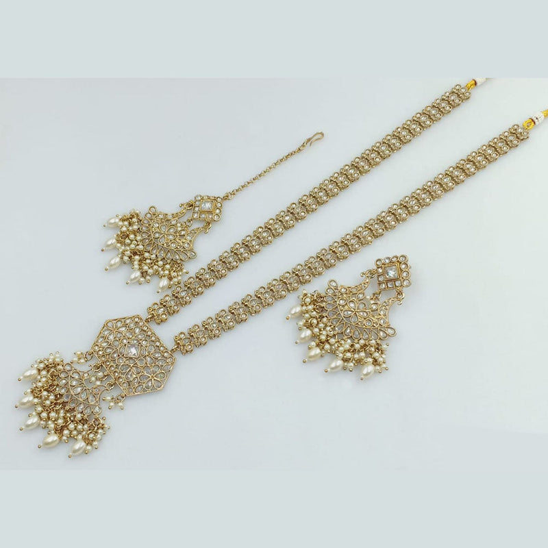 Rani Sati Jewels Gold Plated Crystal and Pearl Long Necklace Set