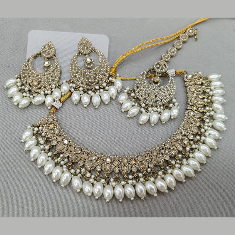 Rani Sati Jewels Gold Plated Crystal and Pearl Necklace Set