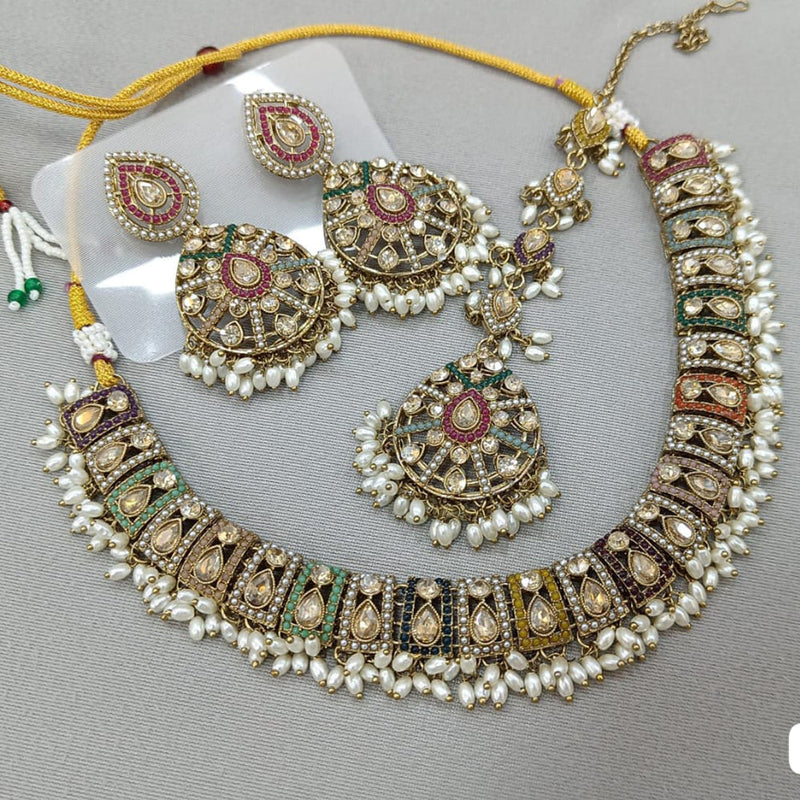 Rani Sati Jewels Gold Plated Crystal and Pearl Necklace Set