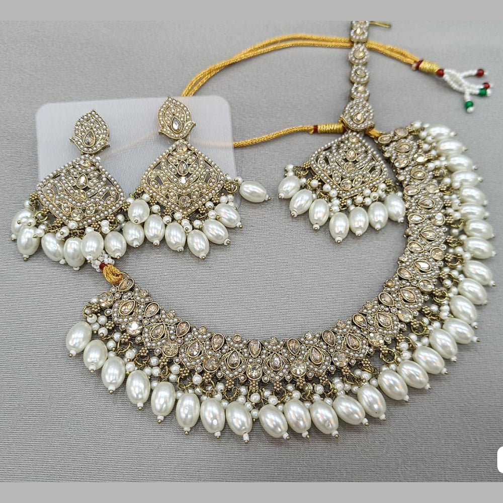 Rani Sati Jewels Gold Plated Crystal and Pearl Necklace Set