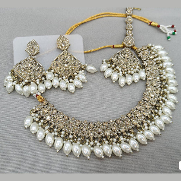 Rani Sati Jewels Gold Plated Crystal and Pearl Necklace Set