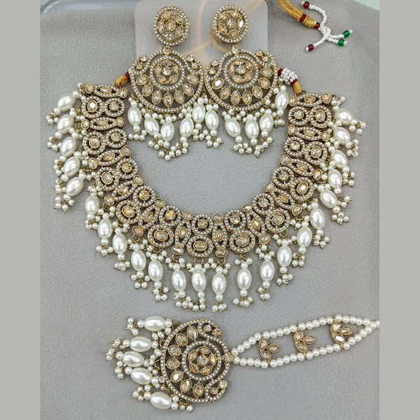 Rani Sati Jewels Gold Plated Crystal and Pearl Necklace Set