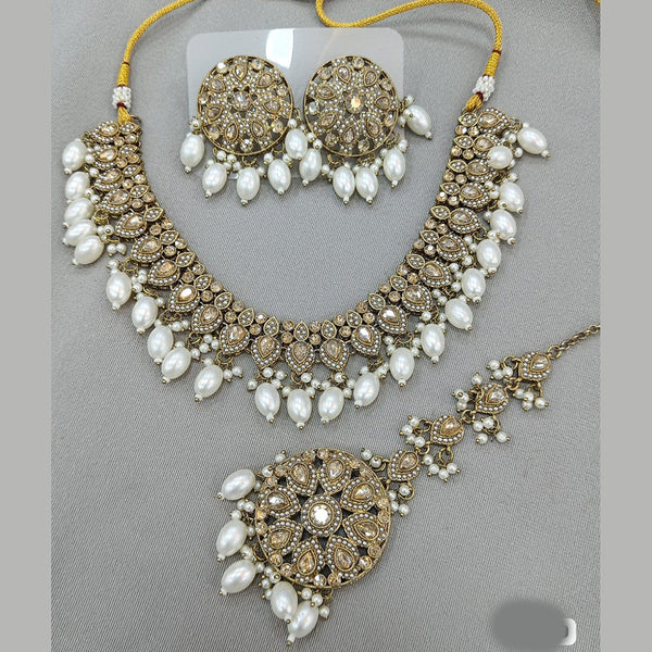 Rani Sati Jewels Gold Plated Crystal and Pearl Necklace Set