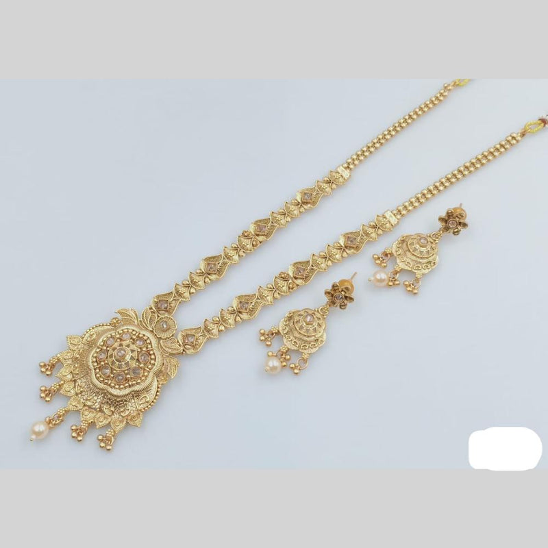 Rani Sati Jewels Gold Plated Pota Stone And Pearl Long Necklace Set