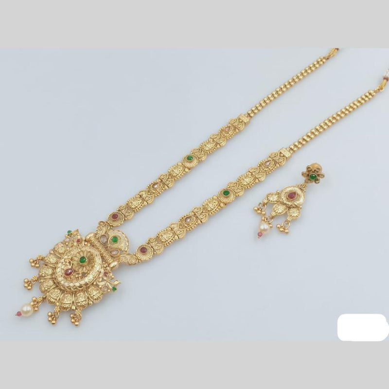 Rani Sati Jewels Gold Plated Pota Stone And Pearl Long Necklace Set