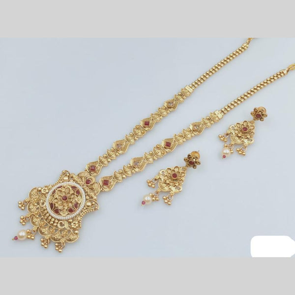 Rani Sati Jewels Gold Plated Pota Stone And Pearl Long Necklace Set