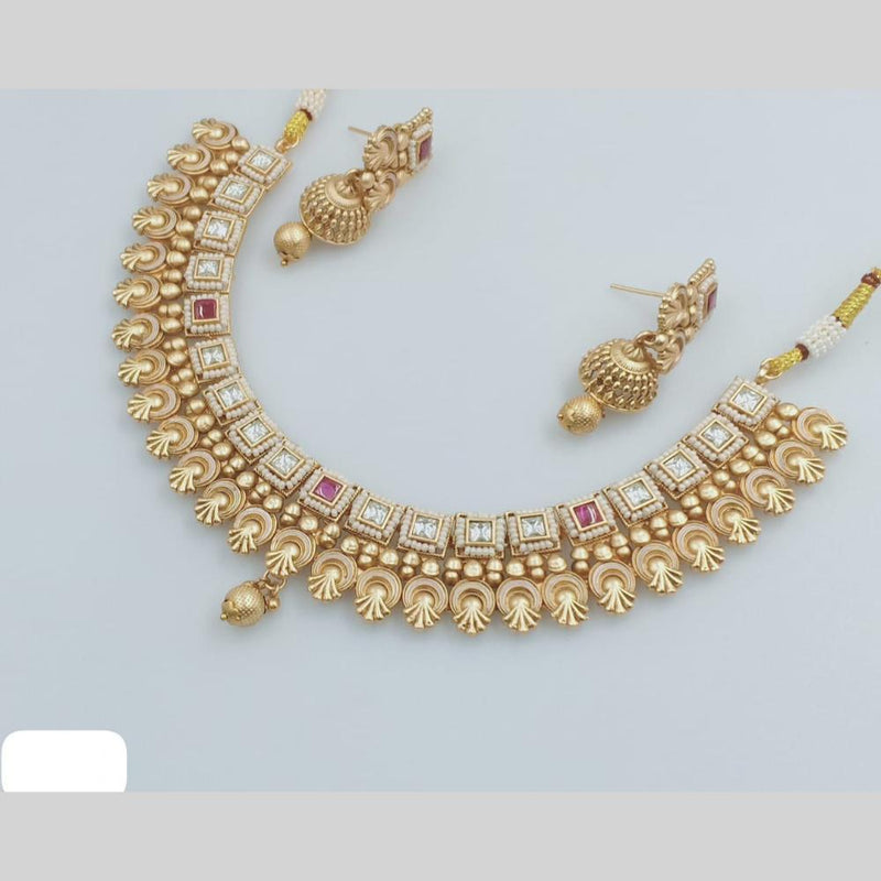 Rani Sati Jewels Gold Plated Pota Stone And Pearl Necklace Set