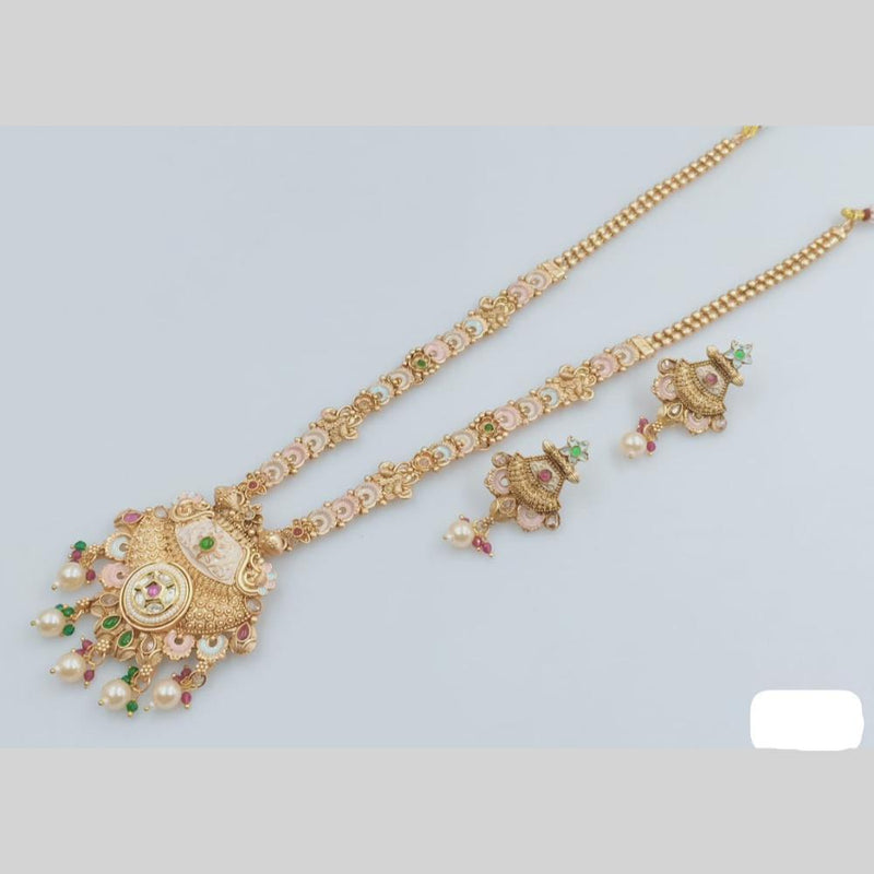 Rani Sati Jewels Gold Plated Kundan Stone And Meenakari Long Necklace Set