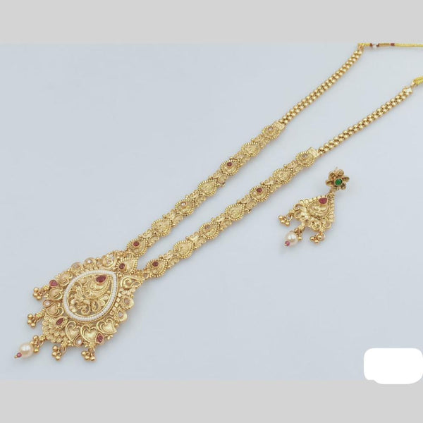 Rani Sati Jewels Gold Plated Pota Stone And Pearl Long Necklace Set