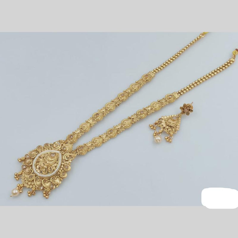 Rani Sati Jewels Gold Plated Pota Stone And Pearl Long Necklace Set