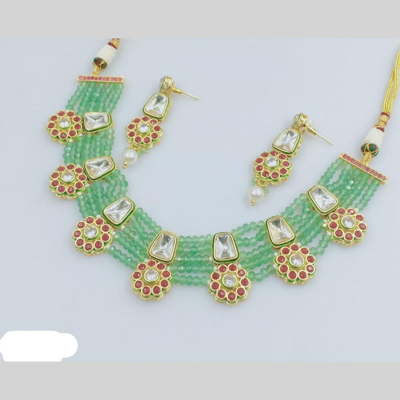 Rani Sati Jewels Gold Plated Pota Stone And Pearl Necklace Set