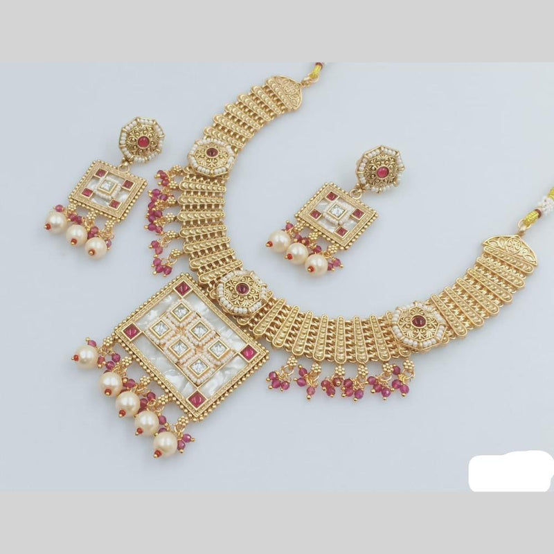 Rani Sati Jewels Gold Plated Pota Stone And Pearl Necklace Set