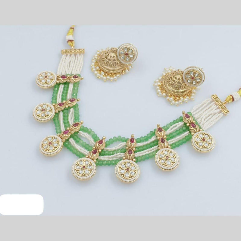 Rani Sati Jewels Gold Plated Pota Stone And Pearl Necklace Set