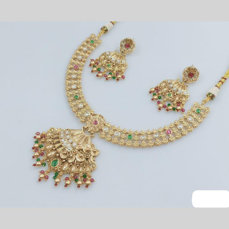 Rani Sati Jewels Gold Plated Pota Stone And Pearl Necklace Set