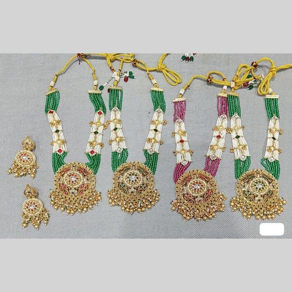 Rani Sati Jewels Gold Plated Pota Stone And Pearl Necklace Set