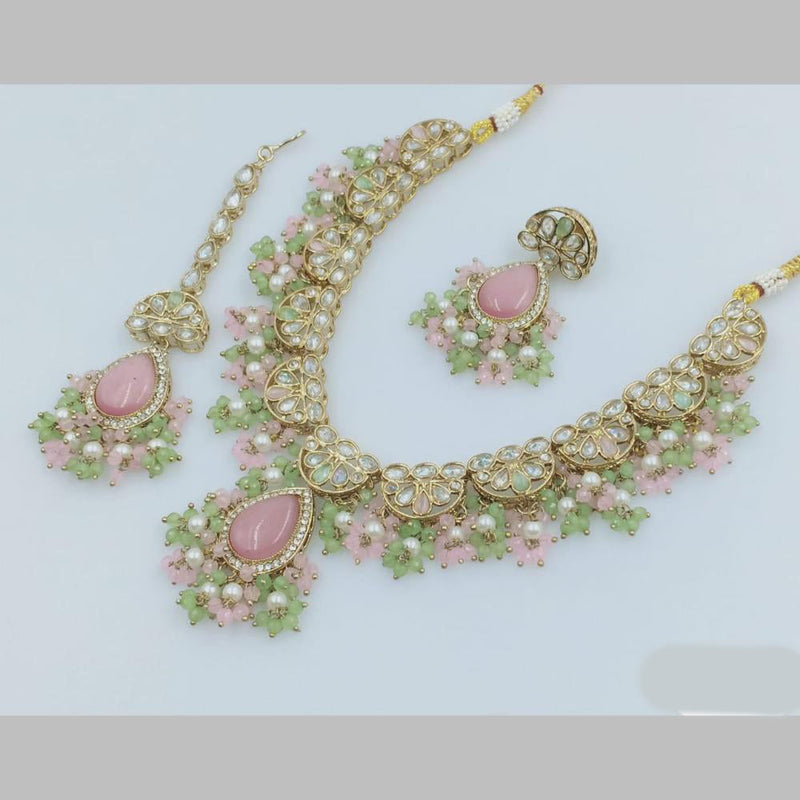 Rani Sati Jewels Gold Plated Crystal Stone And Pearls Necklace Set