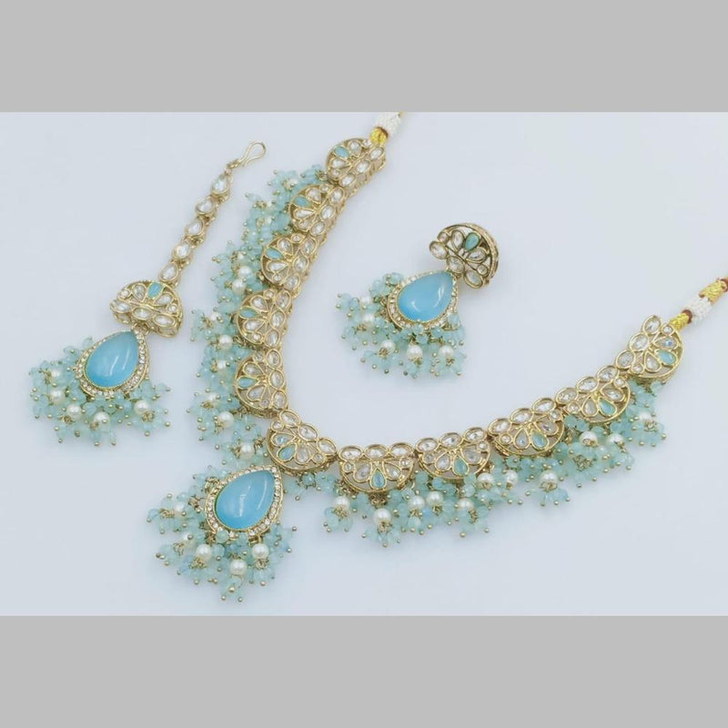 Rani Sati Jewels Gold Plated Crystal Stone And Pearls Necklace Set