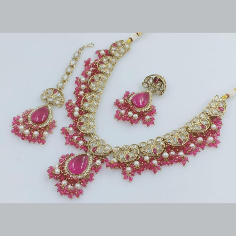 Rani Sati Jewels Gold Plated Crystal Stone And Pearls Necklace Set