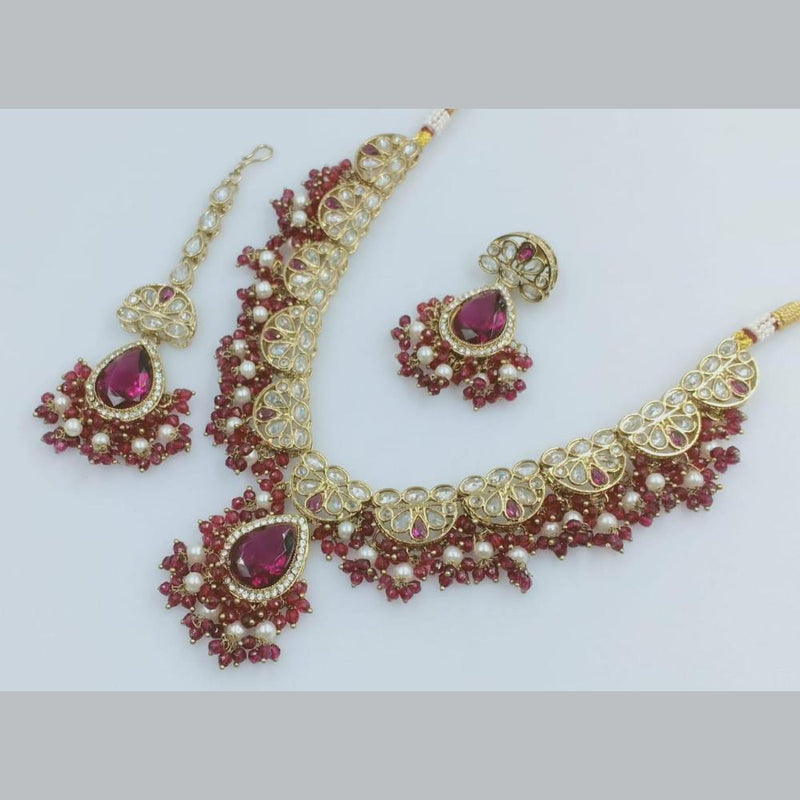 Rani Sati Jewels Gold Plated Crystal Stone And Pearls Necklace Set