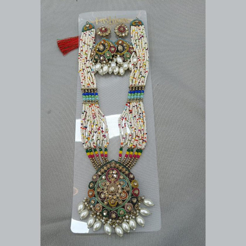 Rani Sati Jewels Gold Plated Crystal Stone And Pearls Long Necklace Set