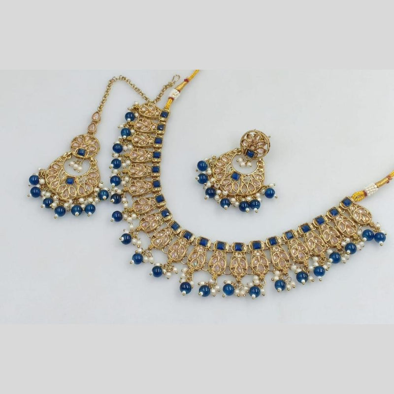 Rani Sati Jewels Gold Plated Crystal Stone And Pearls Necklace Set