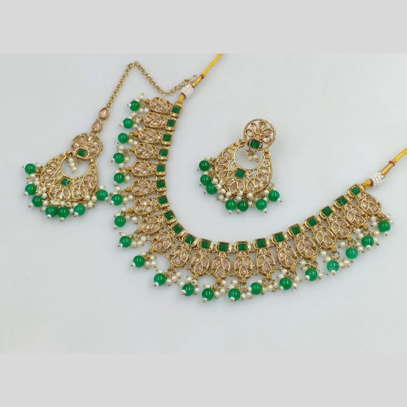 Rani Sati Jewels Gold Plated Crystal Stone And Pearls Necklace Set