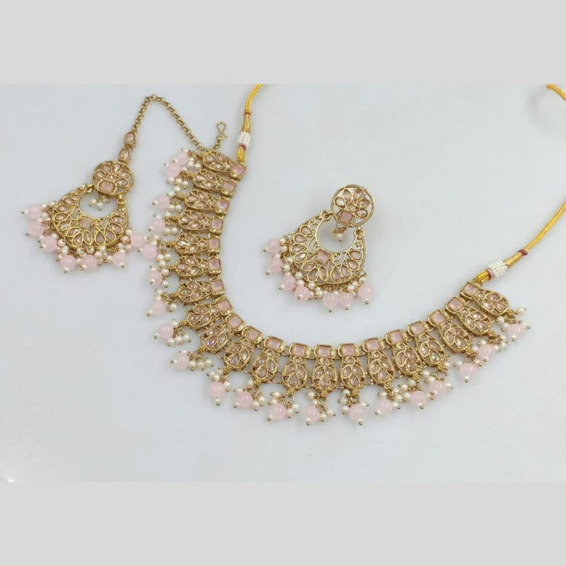 Rani Sati Jewels Gold Plated Crystal Stone And Pearls Necklace Set