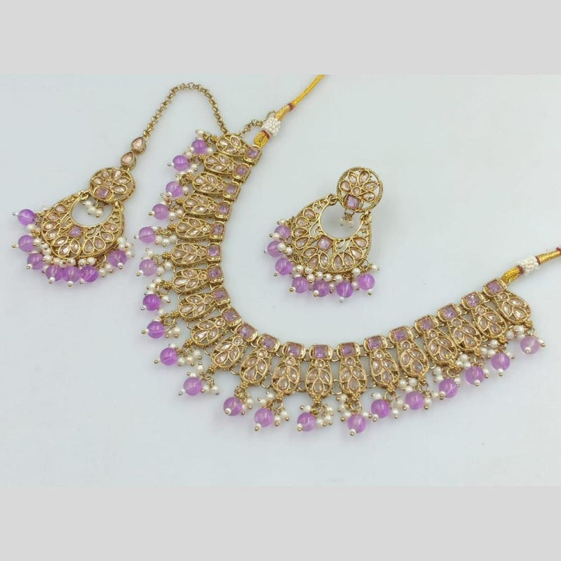 Rani Sati Jewels Gold Plated Crystal Stone And Pearls Necklace Set