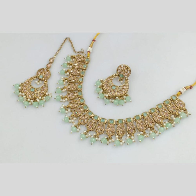 Rani Sati Jewels Gold Plated Crystal Stone And Pearls Necklace Set