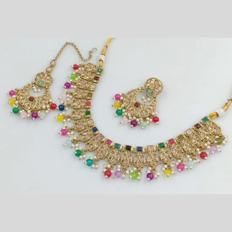 Rani Sati Jewels Gold Plated Crystal Stone And Pearls Necklace Set