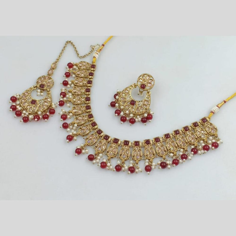 Rani Sati Jewels Gold Plated Crystal Stone And Pearls Necklace Set