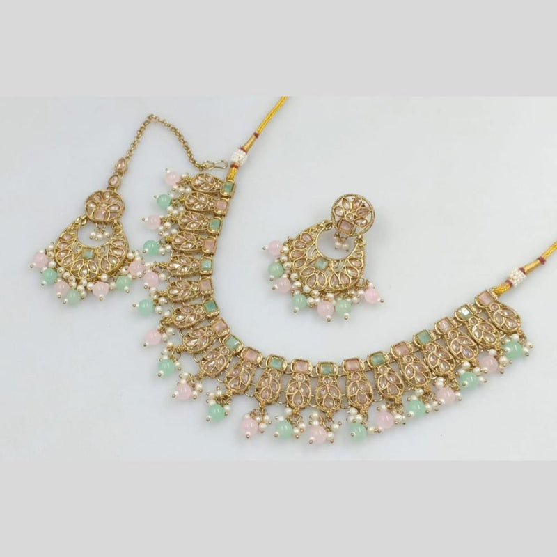 Rani Sati Jewels Gold Plated Crystal Stone And Pearls Necklace Set