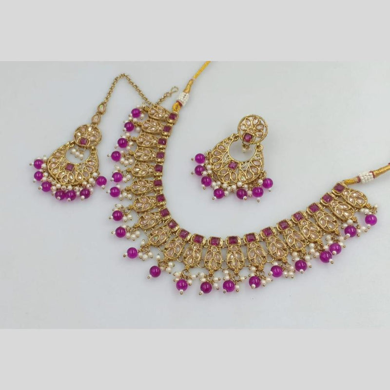 Rani Sati Jewels Gold Plated Crystal Stone And Pearls Necklace Set