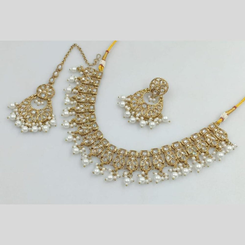 Rani Sati Jewels Gold Plated Crystal Stone And Pearls Necklace Set