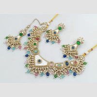 Rani Sati Jewels Gold Plated Pota Stone And Pearl Necklace Set