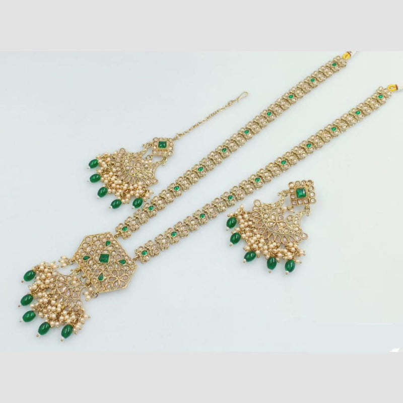 Rani Sati Jewels Gold Plated Crystal Stone And Pearl Long Necklace Set