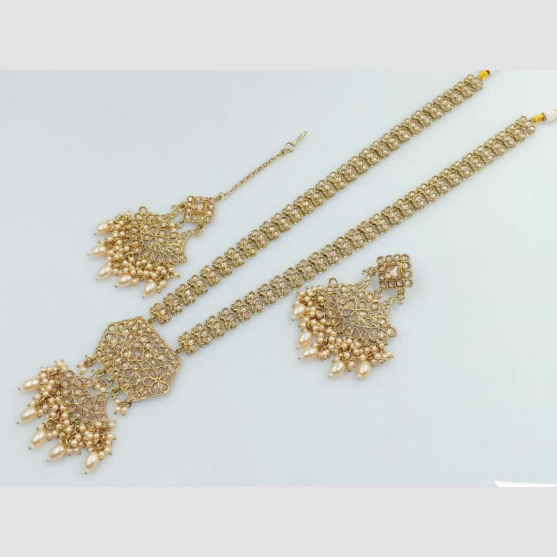 Rani Sati Jewels Gold Plated Crystal Stone And Pearl Long Necklace Set