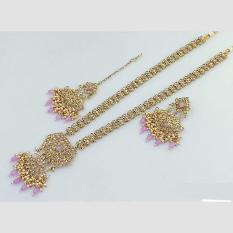 Rani Sati Jewels Gold Plated Crystal Stone And Pearl Long Necklace Set