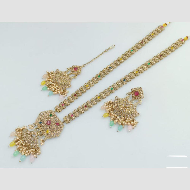 Rani Sati Jewels Gold Plated Crystal Stone And Pearl Long Necklace Set