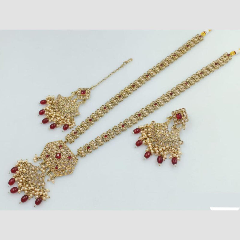 Rani Sati Jewels Gold Plated Crystal Stone And Pearl Long Necklace Set