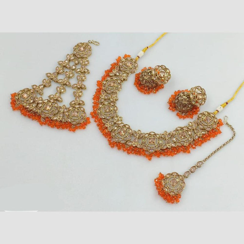 Rani Sati Jewels Gold Plated Crystal Stone And Pearl Necklace Set