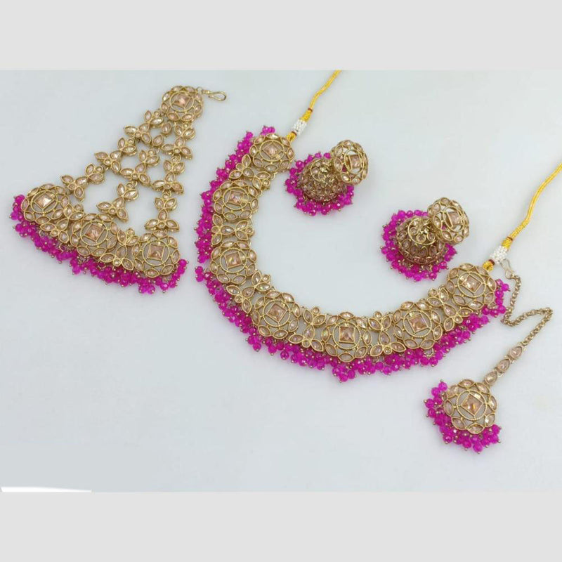 Rani Sati Jewels Gold Plated Crystal Stone And Pearl Necklace Set