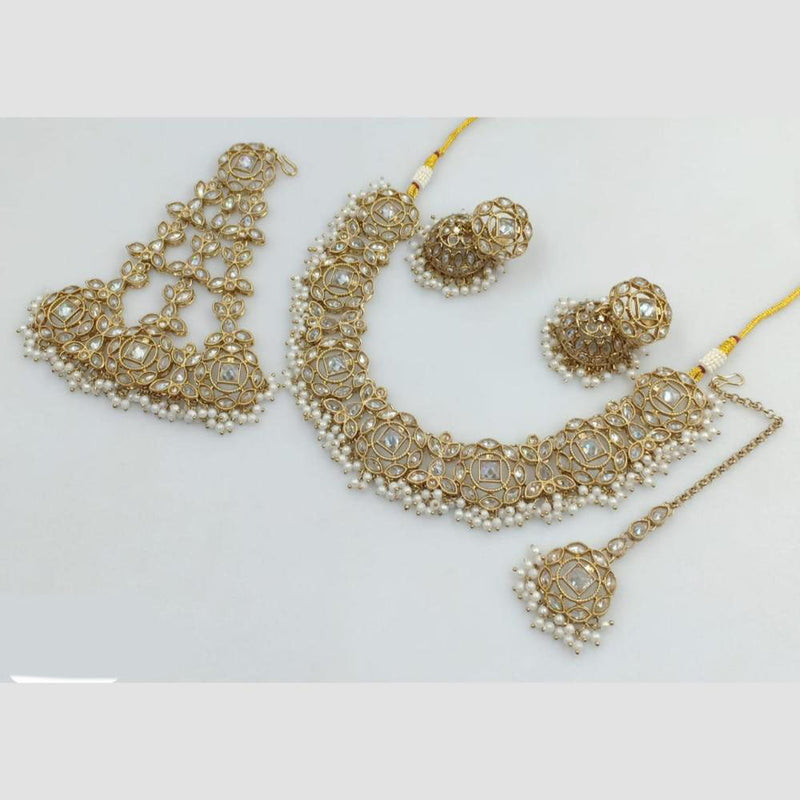 Rani Sati Jewels Gold Plated Crystal Stone And Pearl Necklace Set