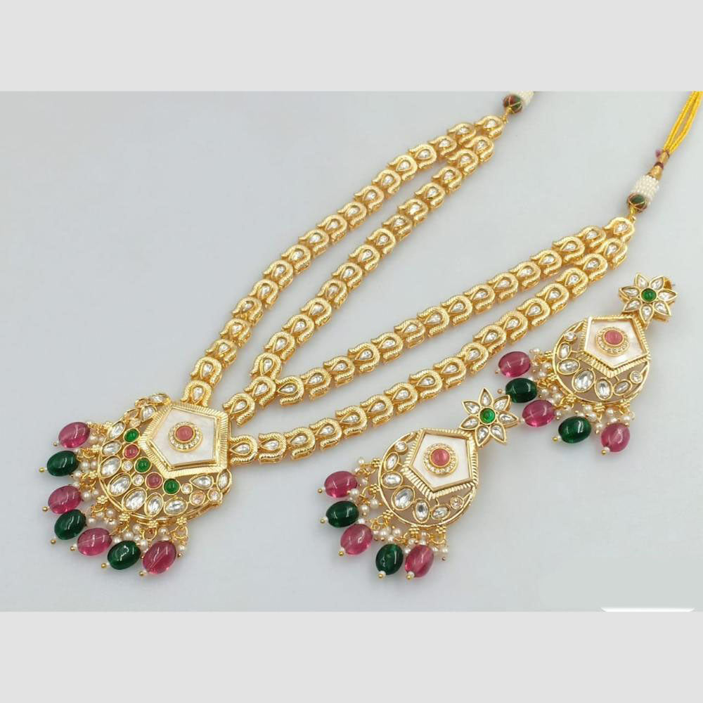Rani Sati Jewels Gold Plated Kundan Stone And Pearl Long Necklace Set